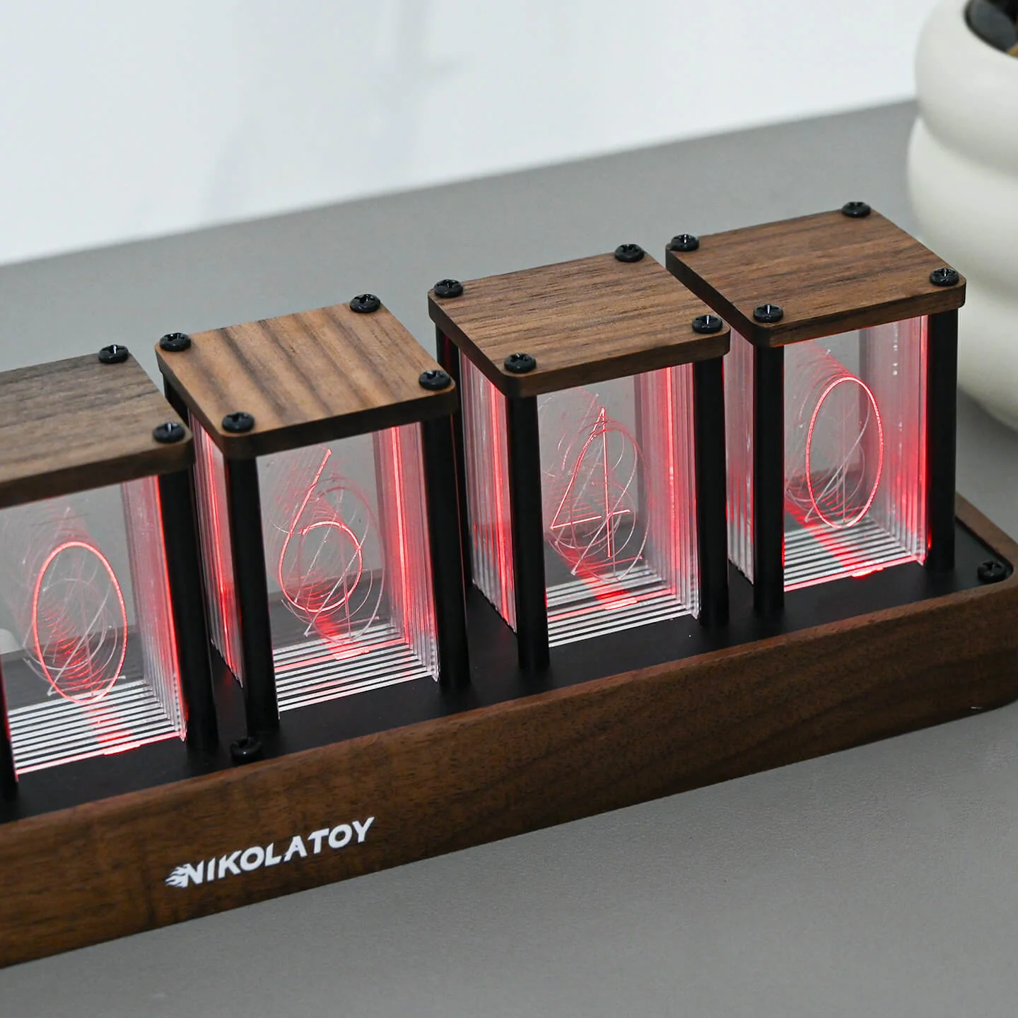 Creative Retro Walnut Wood RGB Glow Tube Clock - Image 6