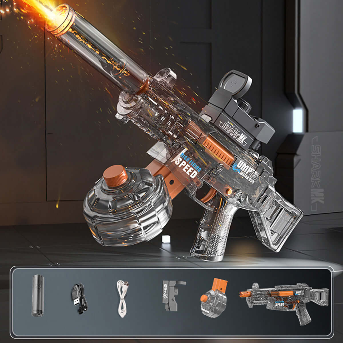 High Performance UMP45 Electric Continuous Water Gun With Flashing Lights - Image 5