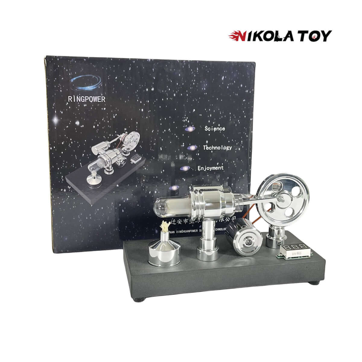 Mirror Polished Stirling Engine with Embedded Voltmeter and Output Port - Image 3