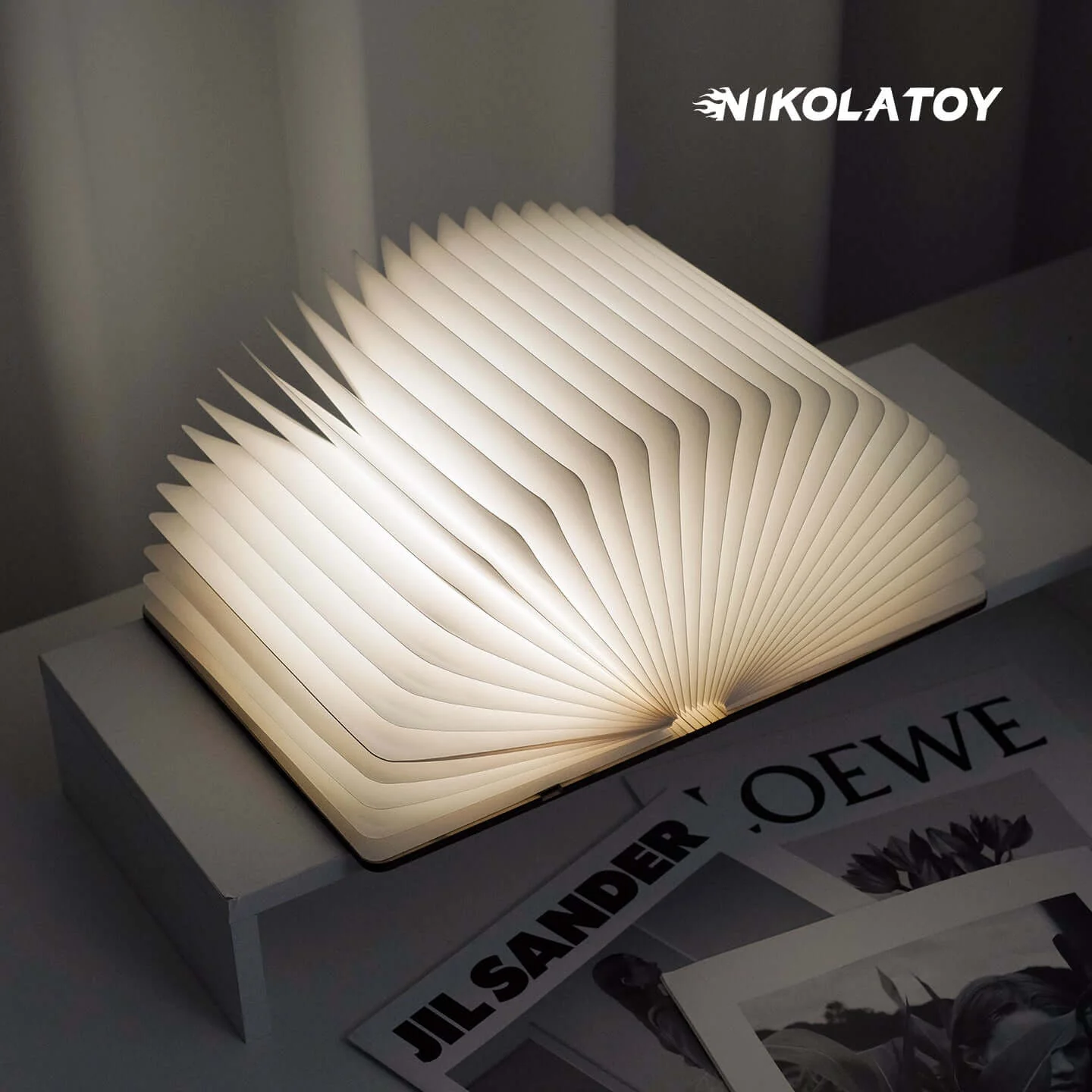 Black Walnut Folding Book Magnetic Night Light - Image 2