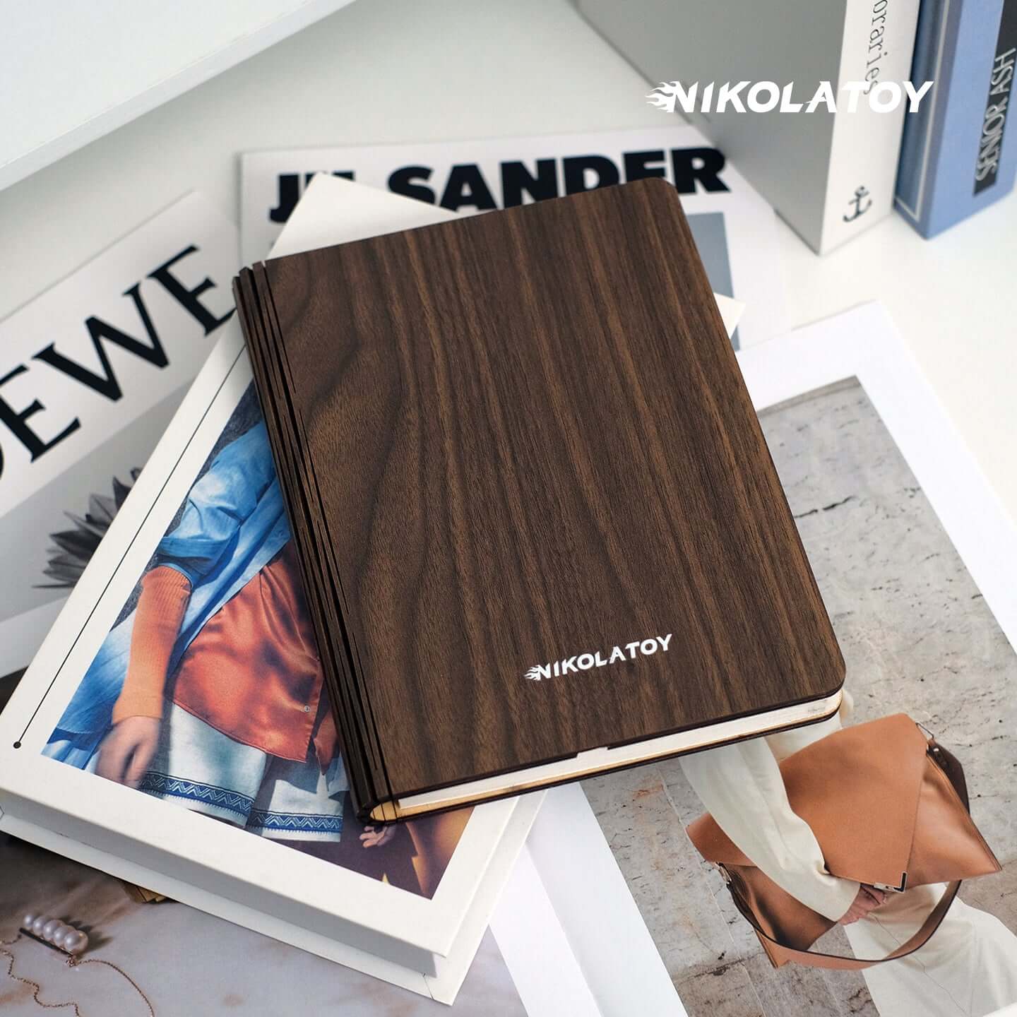 Black Walnut Folding Book Magnetic Night Light - Image 3